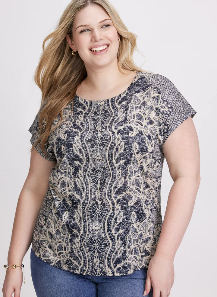 LAURA Abstract Rhinestone Embellished T-Shirt