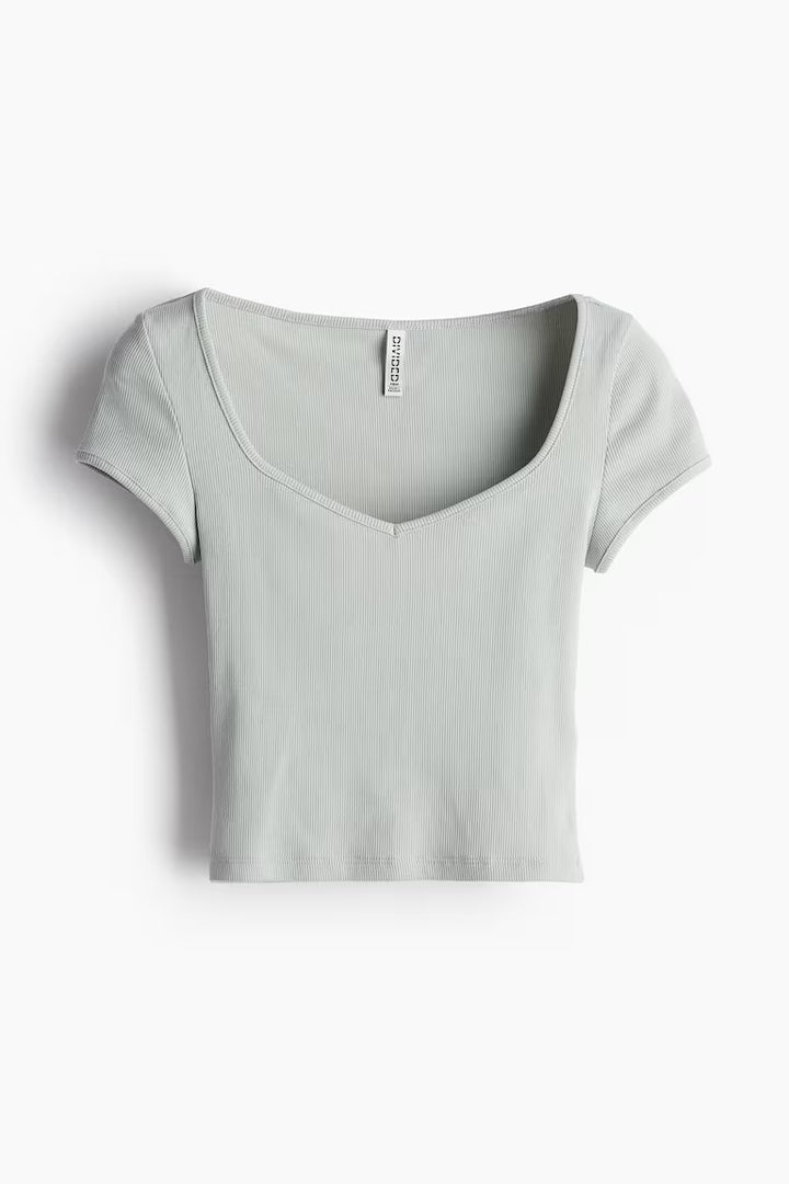 H&M Ribbed Top with Sweetheart Neckline