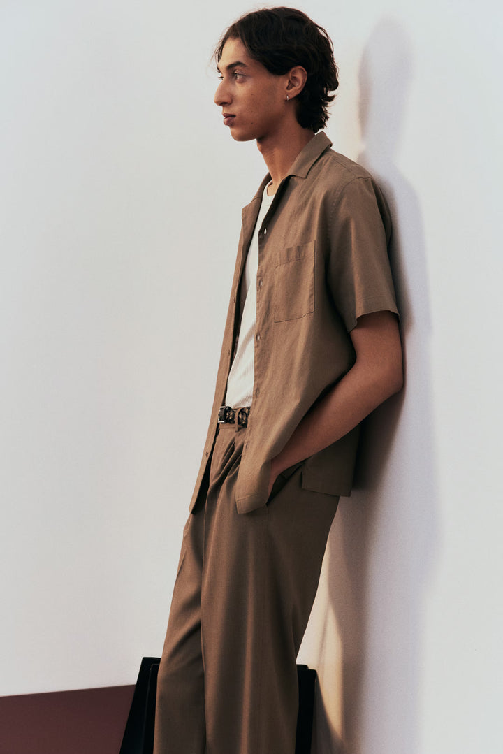 H&M Regular-Fit Short-Sleeved Linen-Blend Shirt