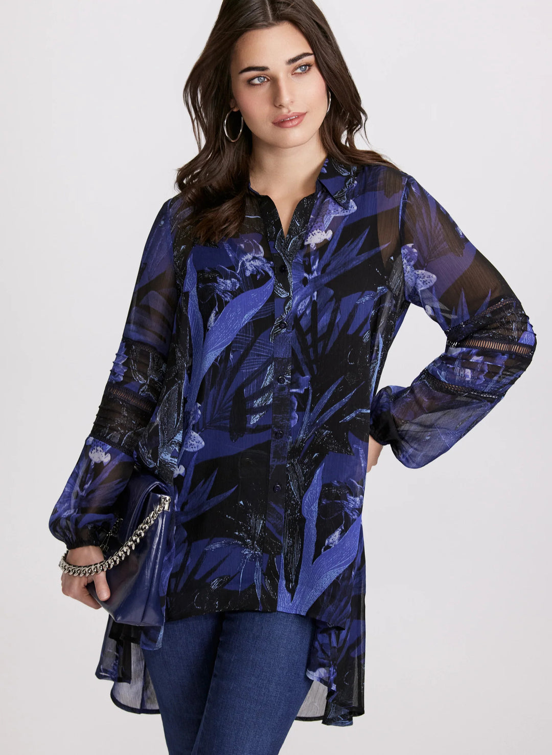LAURA Tropical Button-Down Blouse