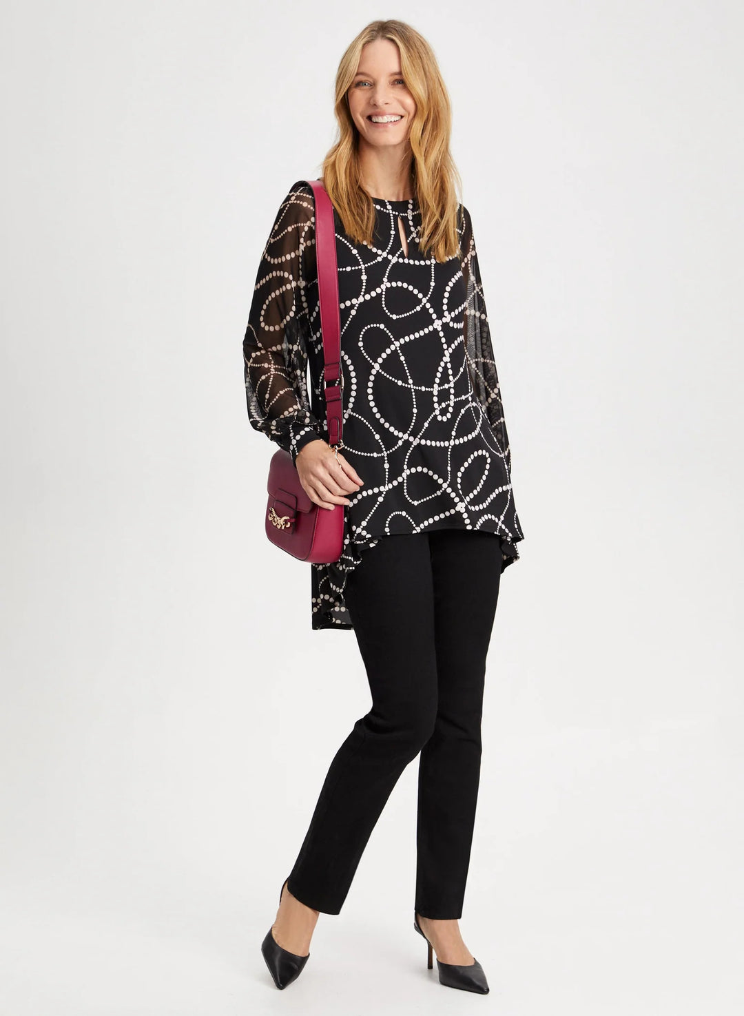 LAURA Printed Bouffant Sleeve Top