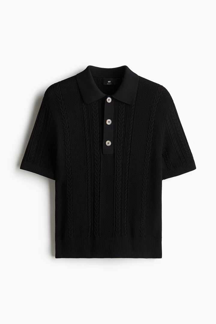 H&M Regular-Fit Cable-Knit Polo Shirt