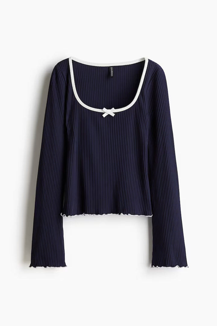 H&M RIBBED TOP WITH OVERLOCKED TRIM