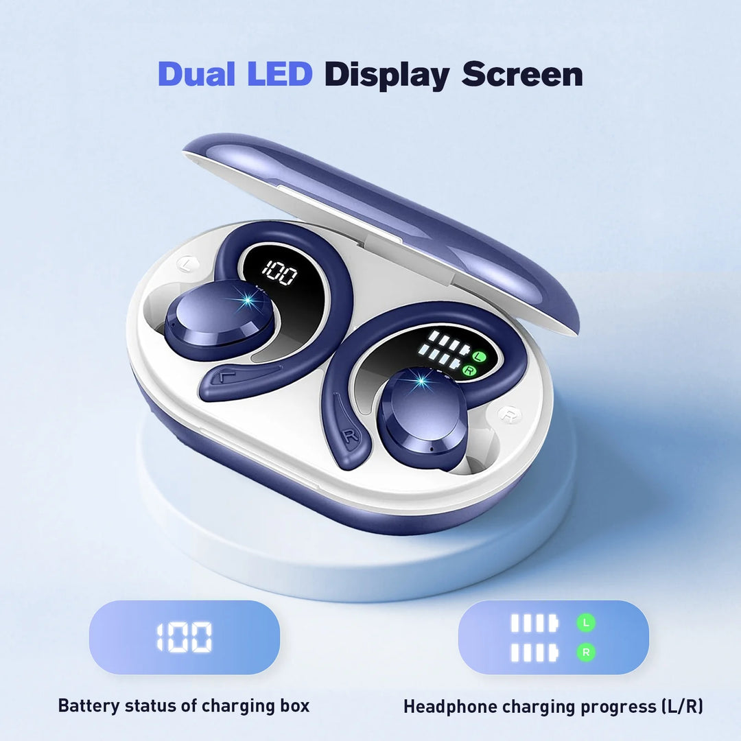 ETEPEHI Wireless Earbuds - ETEPPEHI Bluetooth 5.3 Stereo Ear Buds with Earhooks, ENC Noise Cancelling Mic, IP7 Waterproof Earphone for Workout/Running, Blue