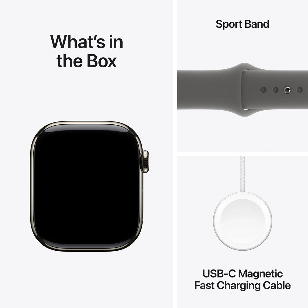 Apple Watch Series 10 GPS + Cellular 42mm Natural Titanium Case with Stone Gray Sport Band - M/L