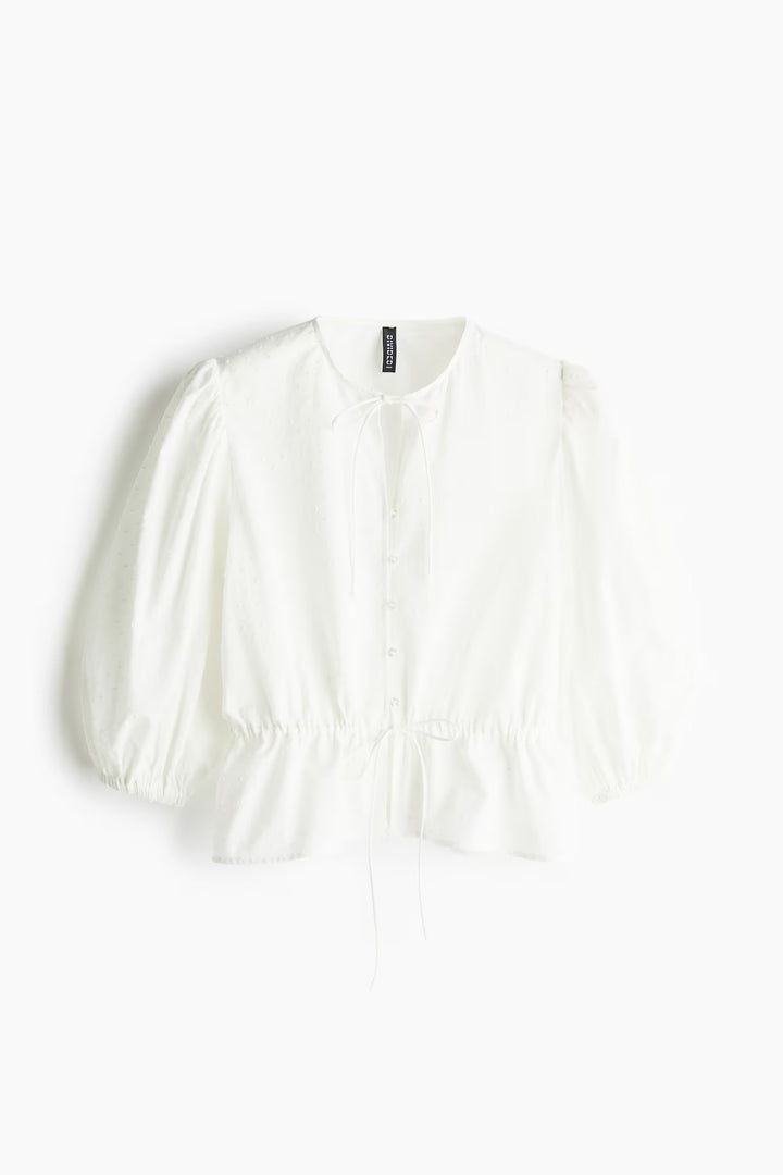 H&M Puff-Sleeved Cotton Blouse