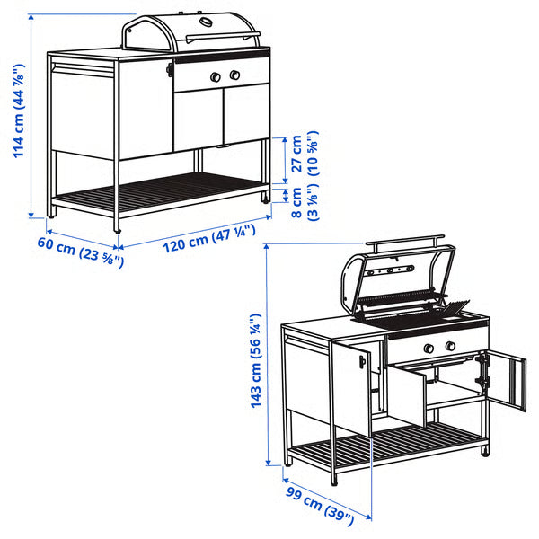 IKEA BÅTSKÄR Charcoal grill, outdoor/dark gray, 47 1/4x23 5/8 "