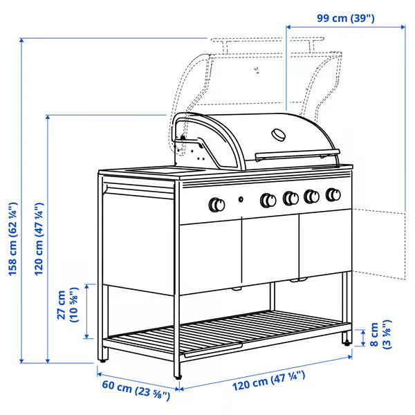 IKEA BÅTSKÄR Gas grill with side burner, outdoor/dark gray, 47 1/4x23 5/8 "