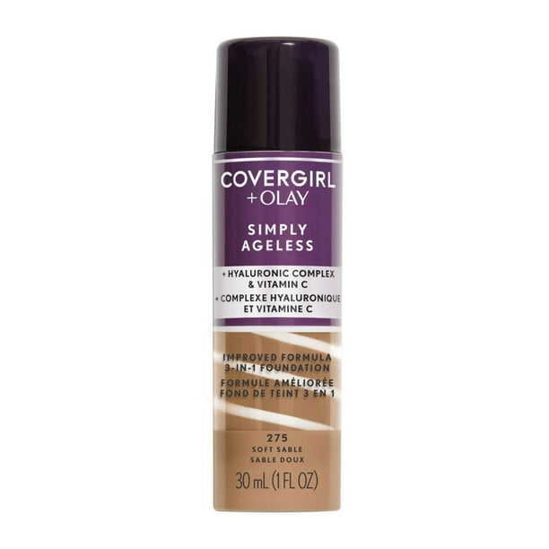 COVERGIRL Simply Ageless 3-in-1 Liquid Foundation Infused with Hyaluronic Complex, Vitamin C and Niacinamide - Hydrating Formula, 100% Cruelty-Free, 3-in-1 Liquid Foundation