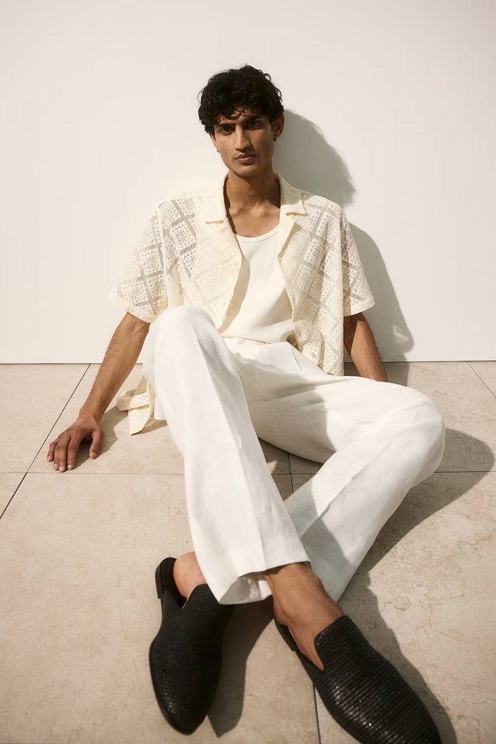 H&M Regular Fit Crochet-look Resort Shirt