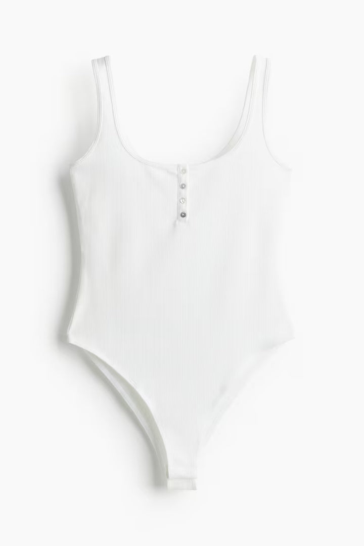 H&M Ribbed Button-front Bodysuit