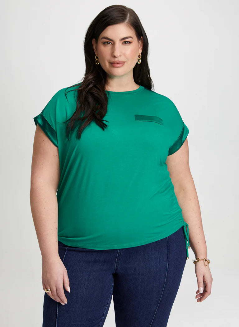 LAURA Solid T-Shirt with Satin Details
