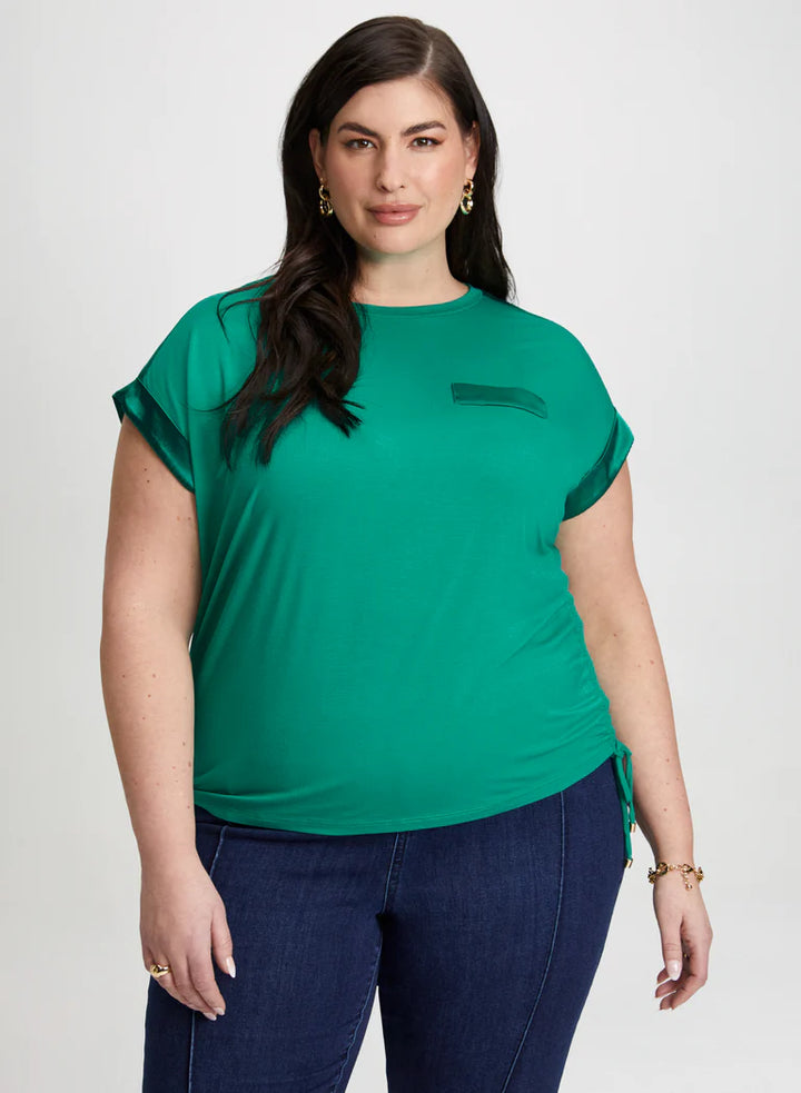 LAURA Solid T-Shirt with Satin Details