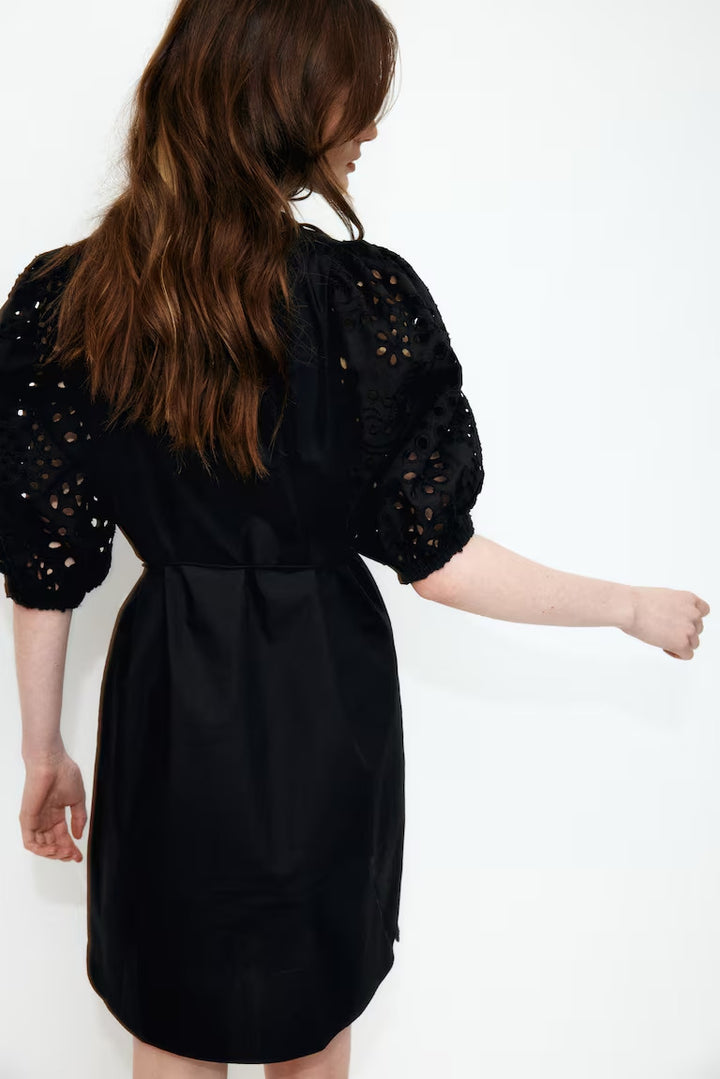 H&M Dress with Eyelet-Embroidered Sleeves