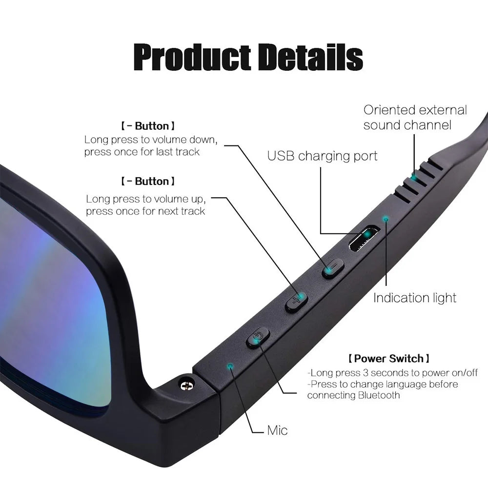 Mesase Unisex Waterproof Smart Sunglasses, Multicolor