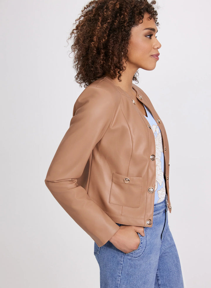 LAURA Collarless Vegan Leather Jacket