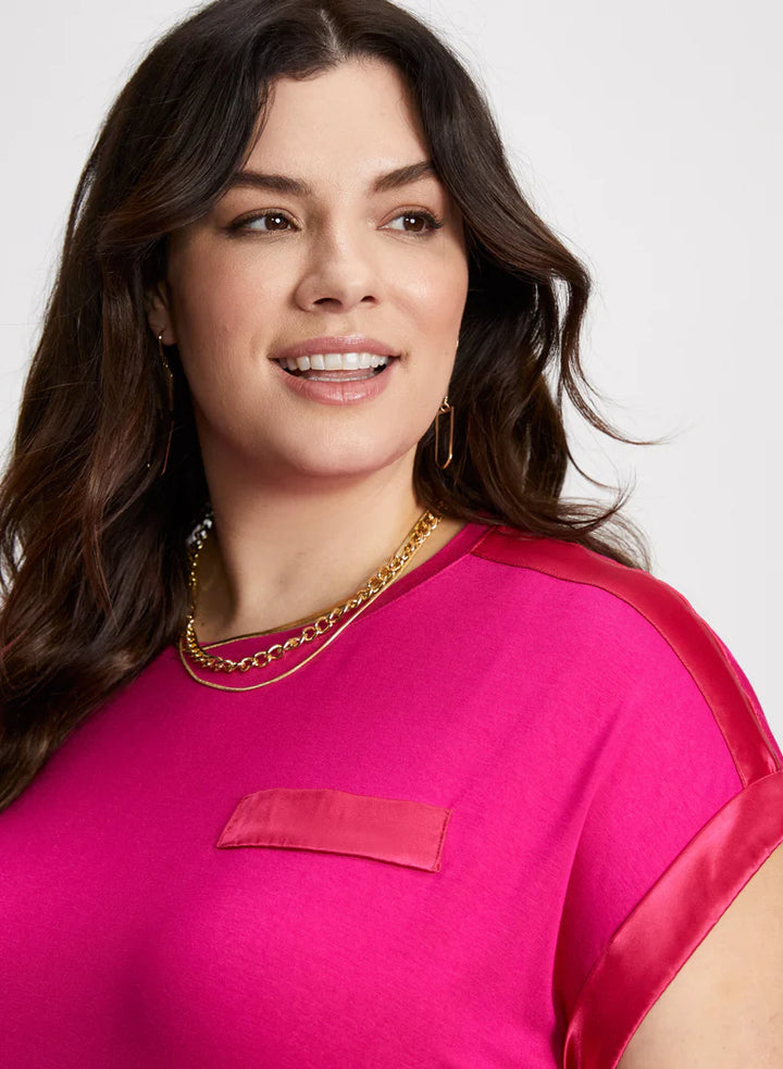 LAURA Solid T-Shirt with Satin Details