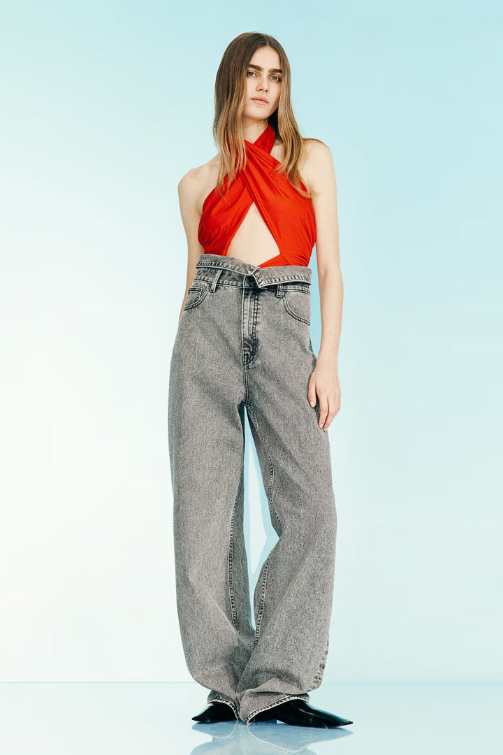 H&M Wide-Leg Paper-Bag Jeans