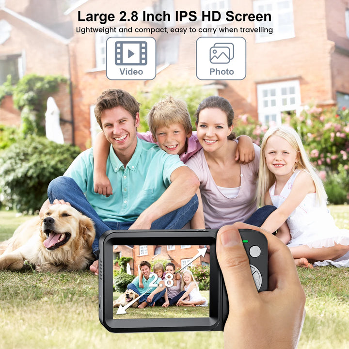 Losei 64MP 4K Digital Camera, 2.8" Screen 18X Digital Zoom Anti Shake Compact Retro Camera, Vlogging Camera for Kids Teens Seniors with 32GB Card（Black）