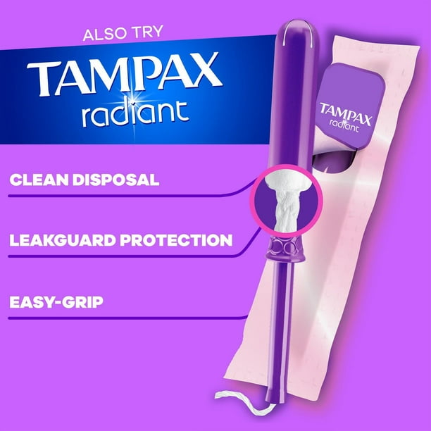 Tampax Compact Pearl Tampons, with LeakGuard Braid & Extendable Applicator, Regular Absorbency, Compact Extendable Applicator, Unscented, 32CT