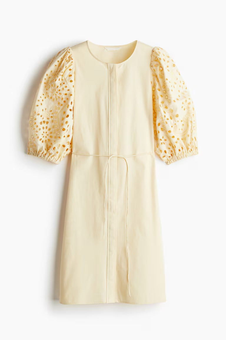 H&M Dress with Eyelet-Embroidered Sleeves