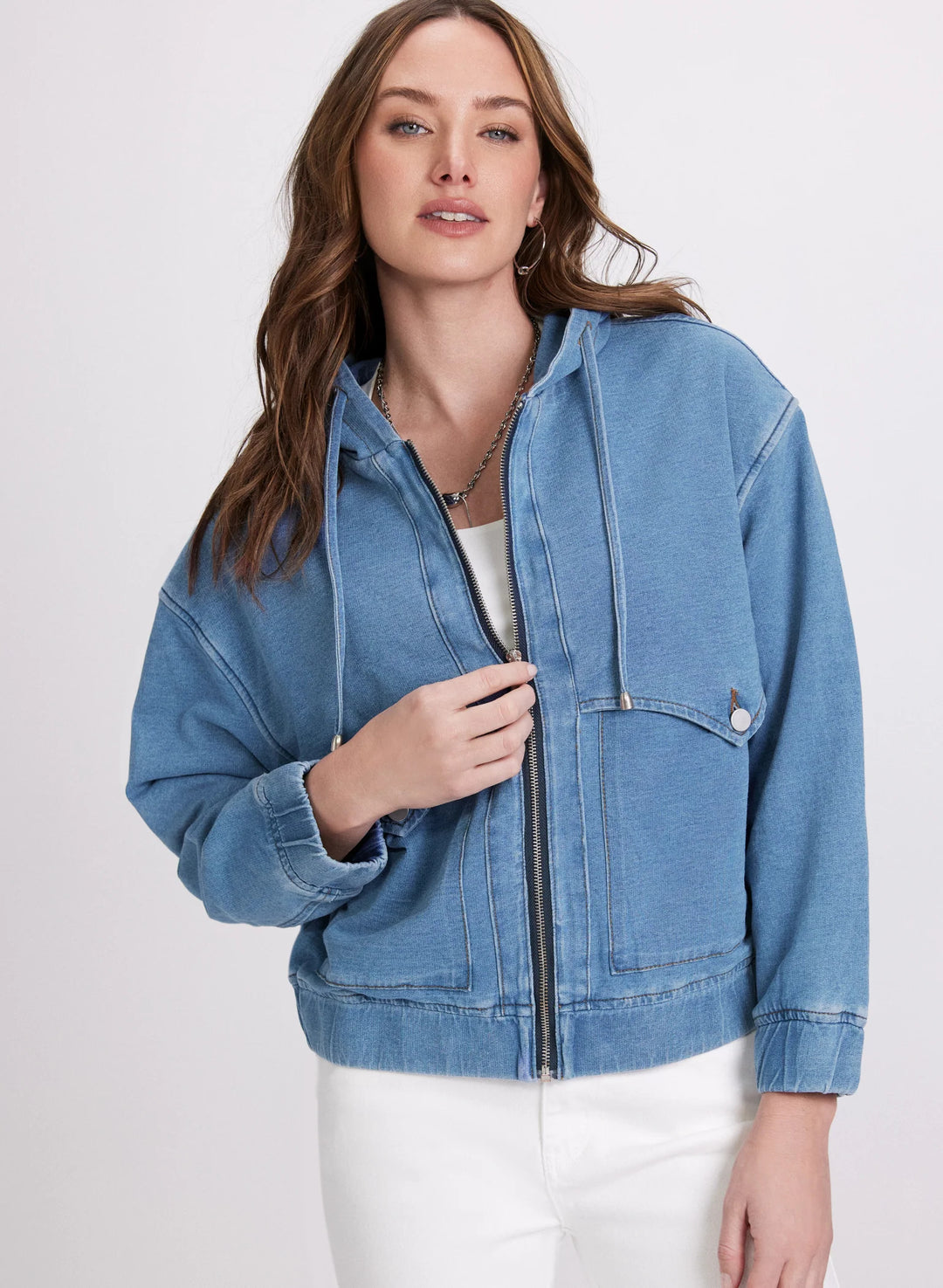 LAURA Hooded Denim Bomber Jacket