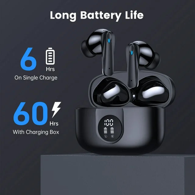VEATOOL P91 Wireless Earbuds, Bluetooth Headphones V5.4 Stereo Ear buds with Noise Cancelling Mics, 60H Playback Mini Case with Dual LED Display, IP7 Waterproof in-Ear Earphones for Android iOS