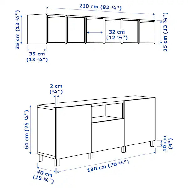 IKEA BESTÅ / EKET TV storage combination, white, 82 5/8x16 1/2x86 5/8 "