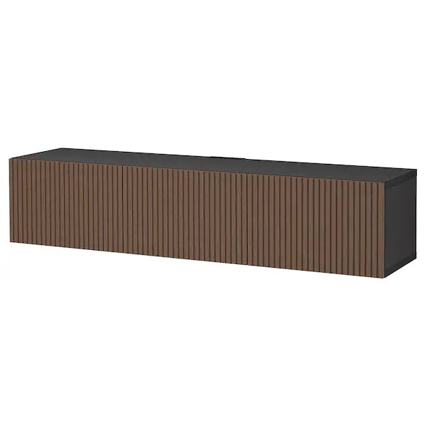 IKEA BESTÅ TV bench with doors, black-brown Björköviken/brown stained oak veneer, 70 7/8x16 1/2x15 "