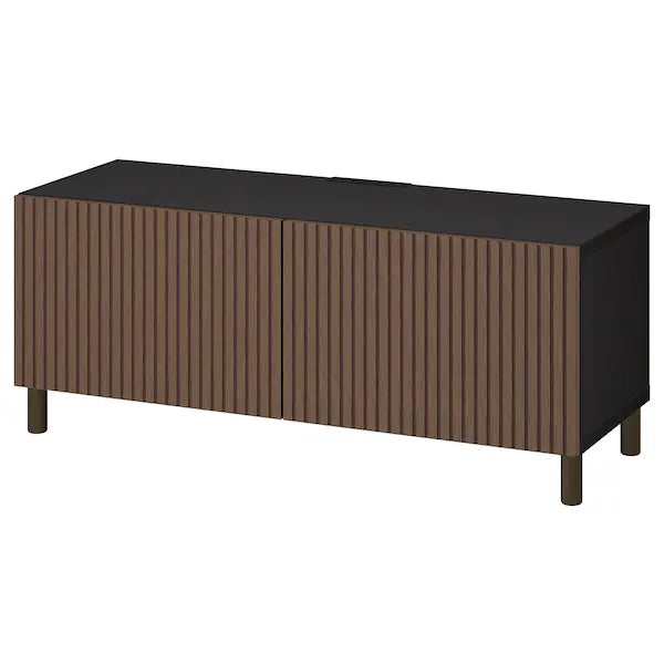 IKEA BESTÅ TV bench with doors, black-brown Björköviken/Mejarp/brown stained oak veneer, 47 1/4x16 1/2x18 7/8 "