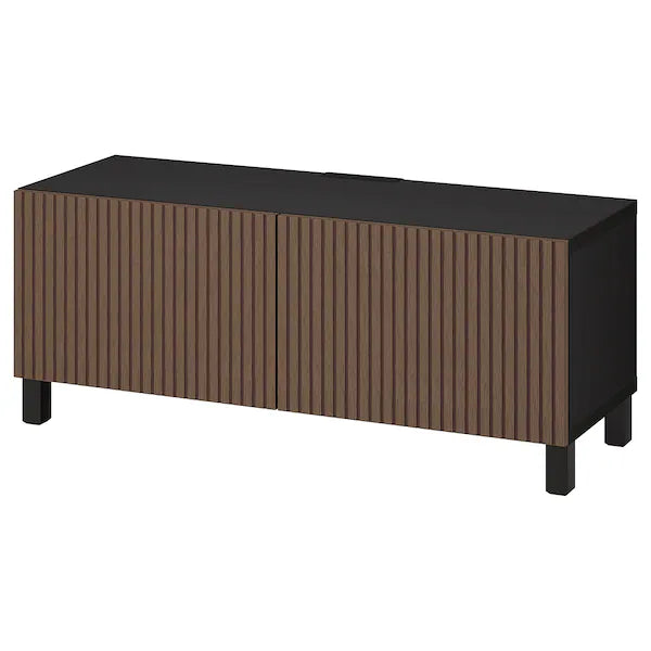 IKEA BESTÅ TV bench with doors, black-brown Björköviken/Stubbarp/brown stained oak veneer, 47 1/4x16 1/2x18 7/8 "