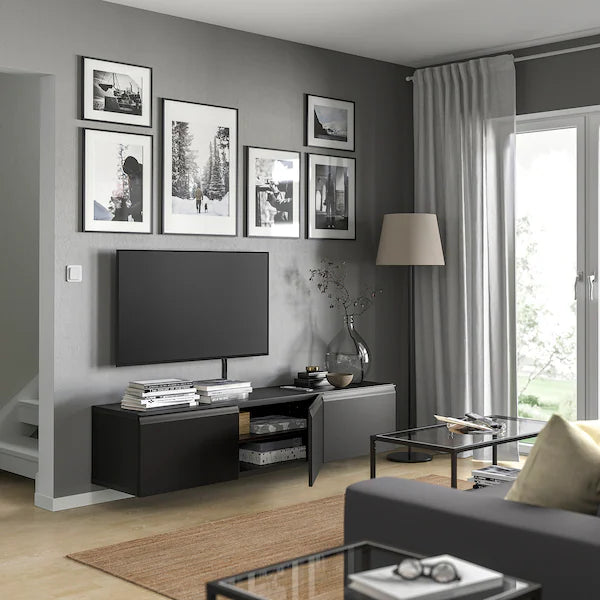 IKEA BESTÅ TV bench with doors, black-brown Hammarsmed/anthracite, 70 7/8x16 1/2x15 "