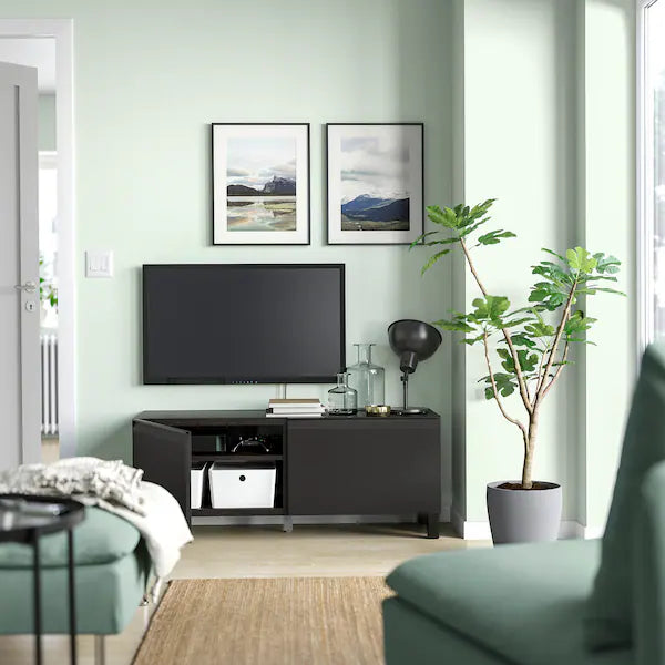 IKEA BESTÅ TV bench with doors, black-brown/Hammarsmed/Stubbarp anthracite, 47 1/4x16 1/2x18 7/8 "