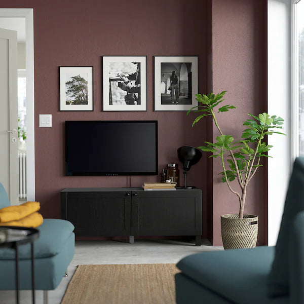 IKEA BESTÅ TV bench with doors, black-brown/Hanviken/Stubbarp black-brown, 47 1/4x16 1/2x18 7/8 "