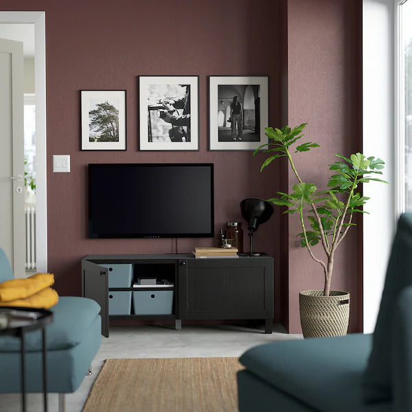 IKEA BESTÅ TV bench with doors, black-brown/Hanviken/Stubbarp black-brown, 47 1/4x16 1/2x18 7/8 "