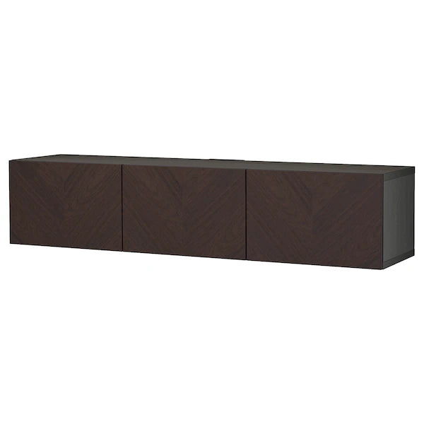 IKEA BESTÅ TV bench with doors, black-brown Hedeviken/dark brown oak veneer, 70 7/8x16 1/2x15 "