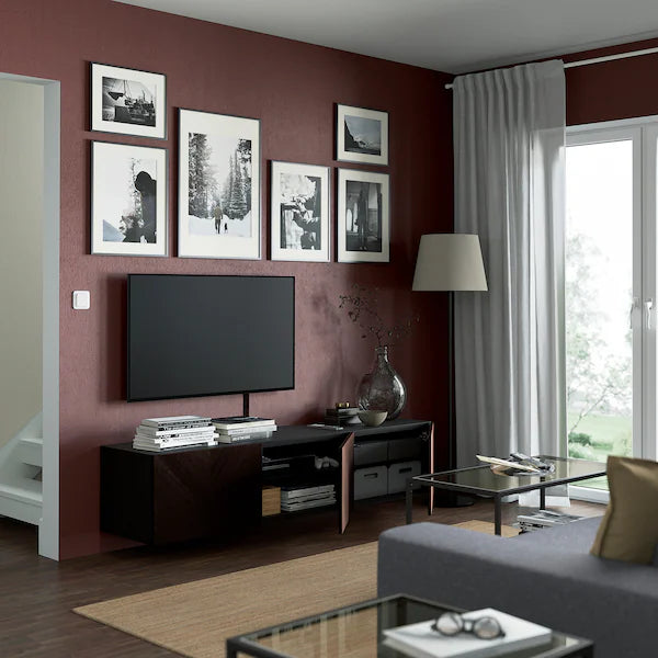 IKEA BESTÅ TV bench with doors, black-brown Hedeviken/dark brown oak veneer, 70 7/8x16 1/2x15 "