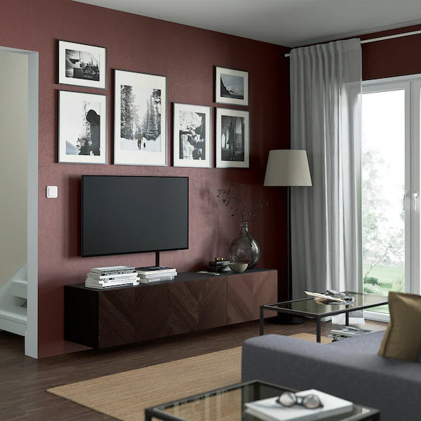 IKEA BESTÅ TV bench with doors, black-brown Hedeviken/dark brown oak veneer, 70 7/8x16 1/2x15 "