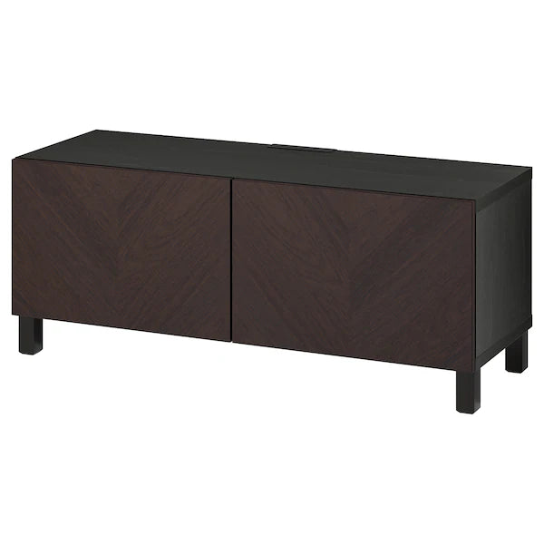 IKEA BESTÅ TV bench with doors, black-brown Hedeviken/Stubbarp/dark brown stained oak veneer, 47 1/4x16 1/2x18 7/8 "