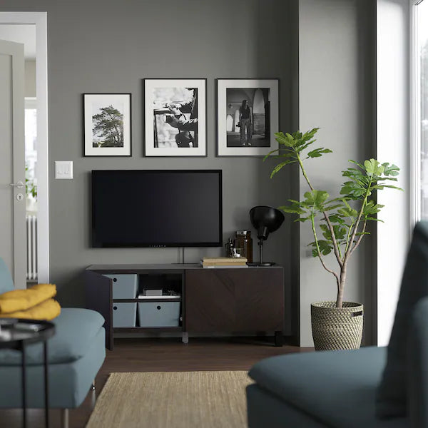 IKEA BESTÅ TV bench with doors, black-brown Hedeviken/Stubbarp/dark brown stained oak veneer, 47 1/4x16 1/2x18 7/8 "