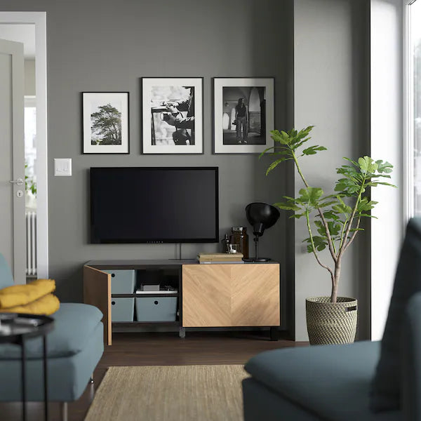 IKEA BESTÅ TV bench with doors, black-brown/Kallviken/Stubbarp dark gray, 47 1/4x16 1/2x18 7/8 "