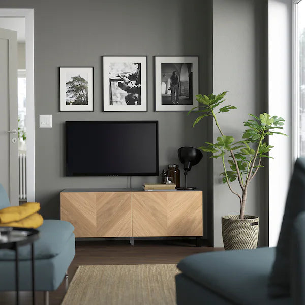 IKEA BESTÅ TV bench with doors, black-brown/Kallviken/Stubbarp dark gray, 47 1/4x16 1/2x18 7/8 "