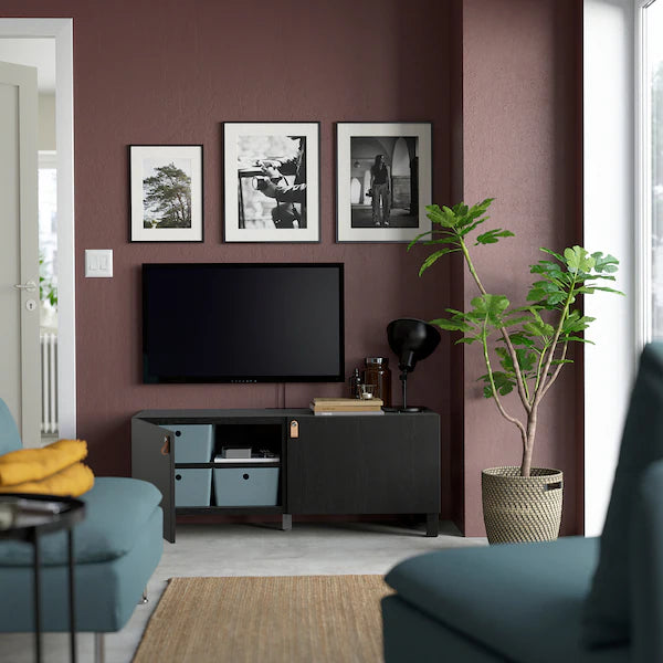 IKEA BESTÅ TV bench with doors, black-brown/Lappviken/Stubbarp black-brown, 47 1/4x16 1/2x18 7/8 "