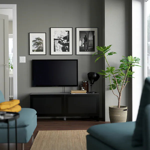 IKEA BESTÅ TV bench with doors, black-brown/Mörtviken/Stubbarp black, 47 1/4x16 1/2x18 7/8 "