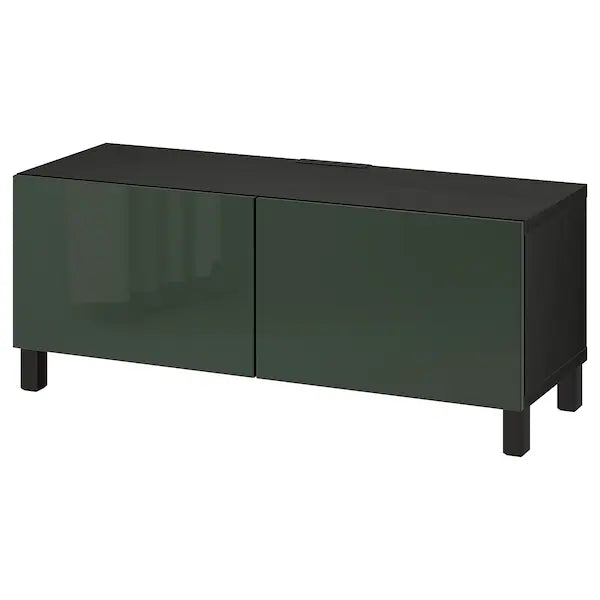 IKEA BESTÅ TV bench with doors, black-brown/Selsviken/Stubbarp dark olive-green, 47 1/4x16 1/2x18 7/8 "