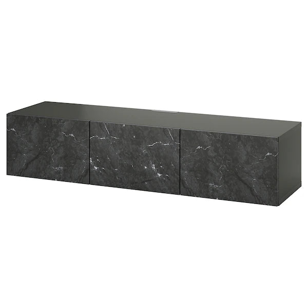 IKEA BESTÅ TV bench with doors, dark gray/Bergsviken black, 70 7/8x16 1/2x15 "
