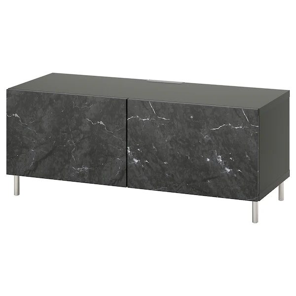 IKEA BESTÅ TV bench with doors, dark gray/Bergsviken/Ösarp black, 47 1/4x16 1/2x18 7/8 "