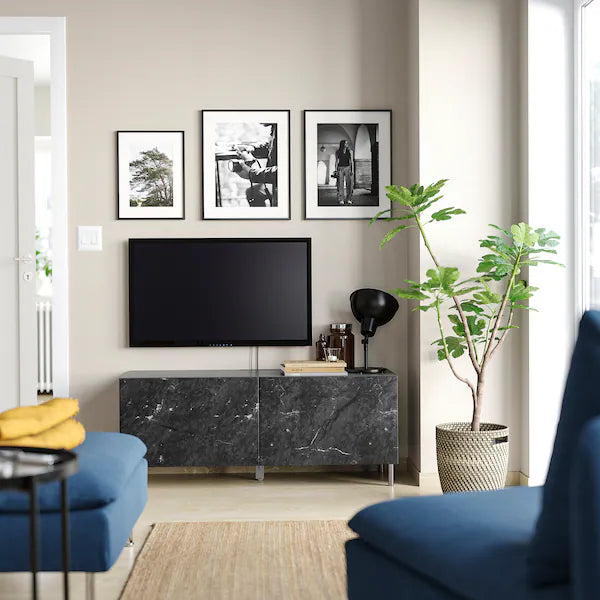 IKEA BESTÅ TV bench with doors, dark gray/Bergsviken/Ösarp black, 47 1/4x16 1/2x18 7/8 "