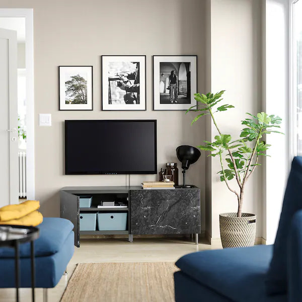 IKEA BESTÅ TV bench with doors, dark gray/Bergsviken/Ösarp black, 47 1/4x16 1/2x18 7/8 "