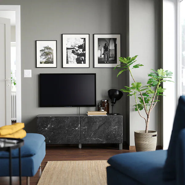 IKEA BESTÅ TV bench with doors, dark gray/Bergsviken/Stubbarp black, 47 1/4x16 1/2x18 7/8 "